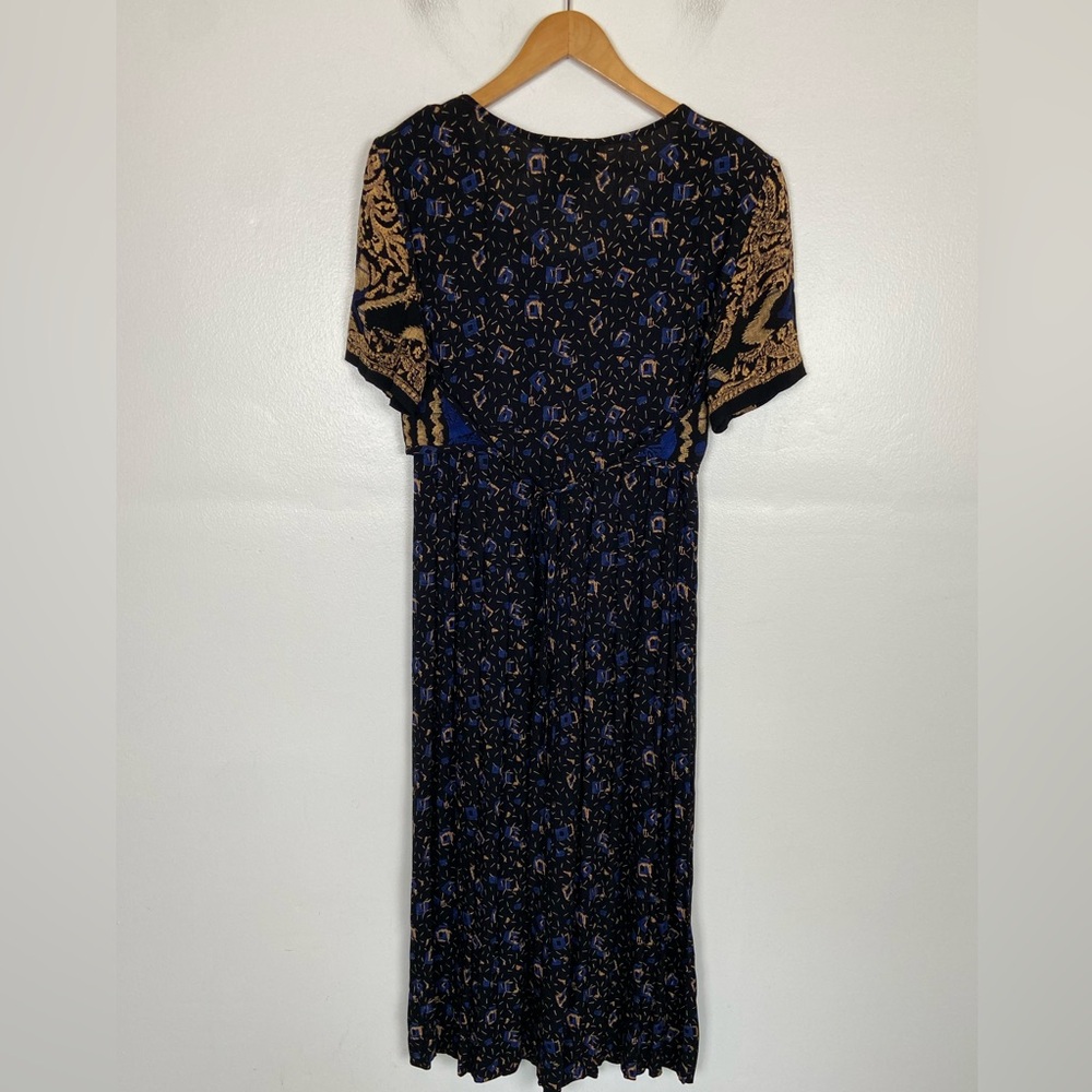 Carole Little 90s Pleated Maxi Dress Sz 12 Tribal Boho Whimsigoth V-Neck VTG USA - Picture 6 of 12